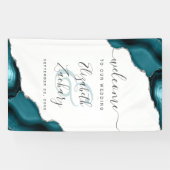 Elegant Teal Blue Silver Agate Wedding Welcome Banner (Horizontal)