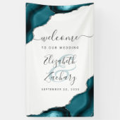 Elegant Teal Blue Silver Agate Wedding Welcome Banner (Vertikal)