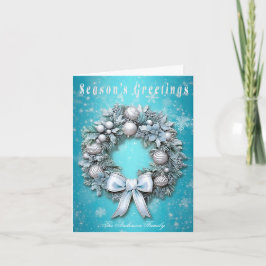 Elegant Teal Blue & Silver Wreath Christmas Feiertagskarte