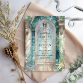 Elegant Teal Blue Watercolor Wedding Monogram Einladung