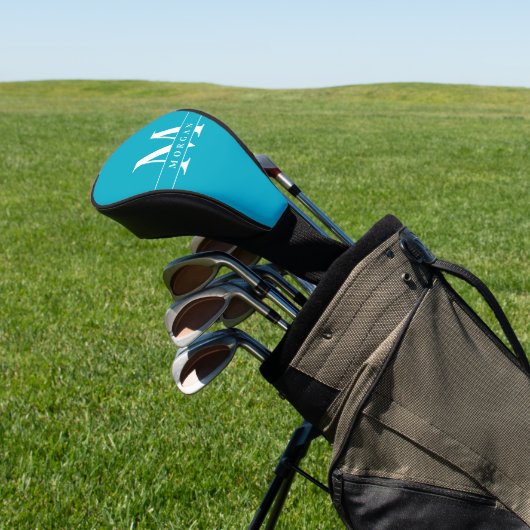Elegant Teal Blue White Monogram Name personalized Golf Headcover (In SItu)