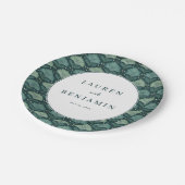 Elegant Teal Botanical Motiff Pappteller (Schrägansicht)