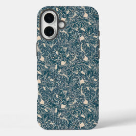 Elegant Teal Botanical Swirl Seamless Pattern iPhone 16 Plus Hülle