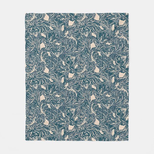 Elegant Teal Botanical Swirl Seamless Pattern Fleecedecke (Vorderseite)