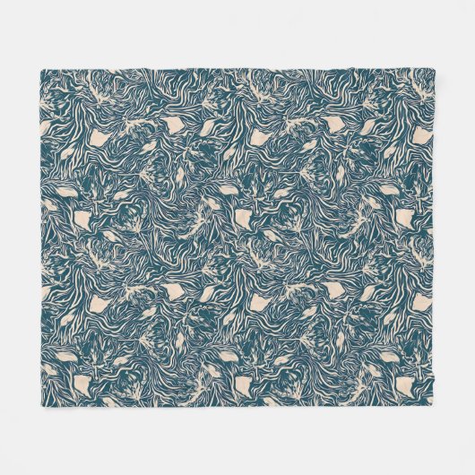 Elegant Teal Botanical Swirl Seamless Pattern Fleecedecke (Vorderseite (Horizontal))