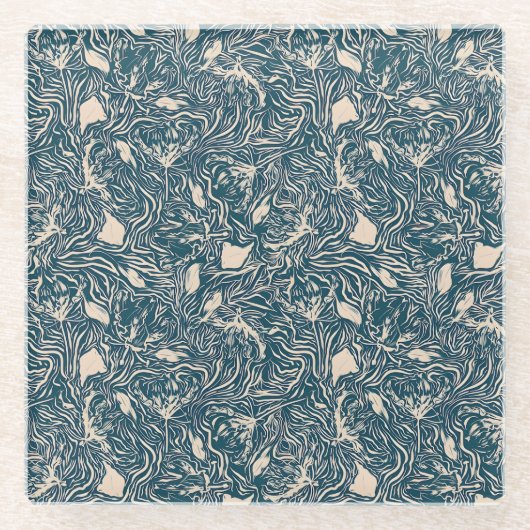 Elegant Teal Botanical Swirl Seamless Pattern Glasuntersetzer (Vorderseite)