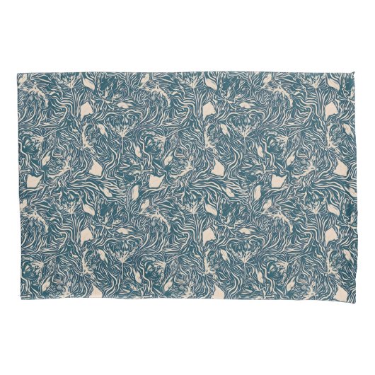 Elegant Teal Botanical Swirl Seamless Pattern Kissenbezug (Vorderseite-Links)