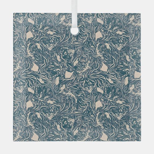 Elegant Teal Botanical Swirl Seamless Pattern Ornament Aus Glas (Vorderseite)