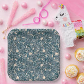 Elegant Teal Botanical Swirl Seamless Pattern Pappteller (Party)