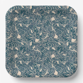 Elegant Teal Botanical Swirl Seamless Pattern Pappteller