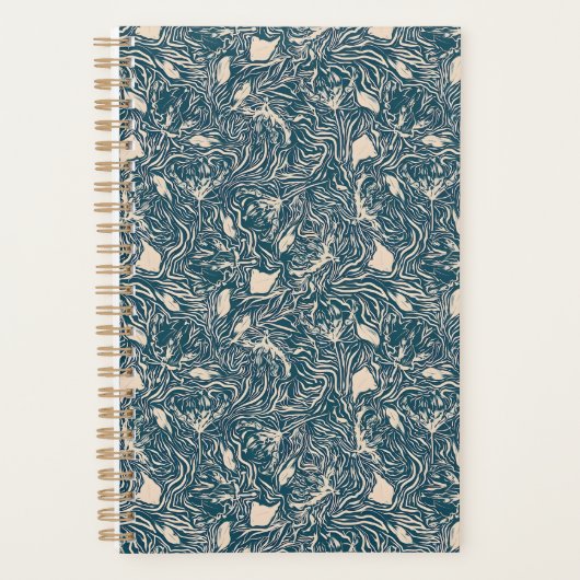 Elegant Teal Botanical Swirl Seamless Pattern Planer (Vorderseite)