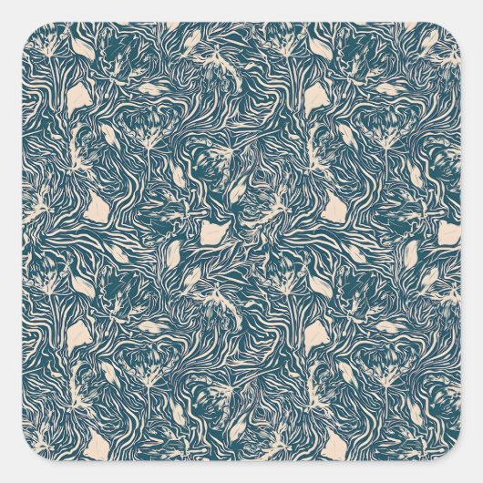 Elegant Teal Botanical Swirl Seamless Pattern Quadratischer Aufkleber (Vorderseite)
