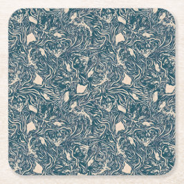 Elegant Teal Botanical Swirl Seamless Pattern Rechteckiger Pappuntersetzer