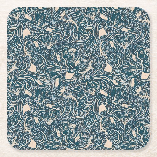Elegant Teal Botanical Swirl Seamless Pattern Rechteckiger Pappuntersetzer (Vorderseite)