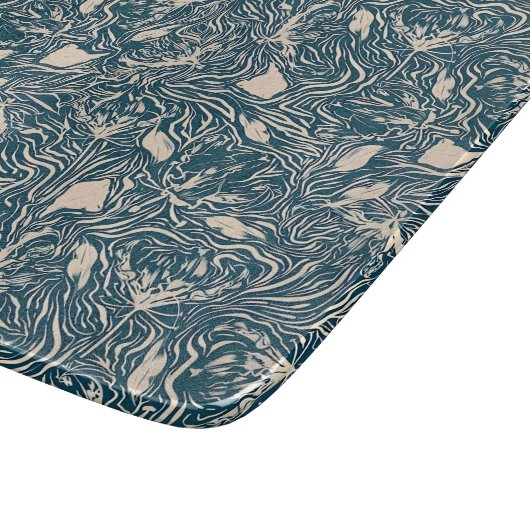Elegant Teal Botanical Swirl Seamless Pattern Schneidebrett (Ecke)