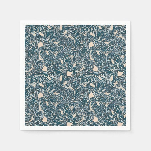 Elegant Teal Botanical Swirl Seamless Pattern Serviette (Vorderseite)
