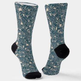 Elegant Teal Botanical Swirl Seamless Pattern Socken