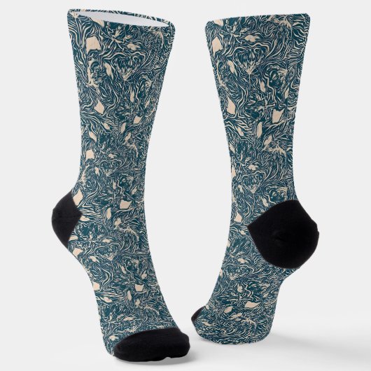 Elegant Teal Botanical Swirl Seamless Pattern Socken (Gewinkelt)