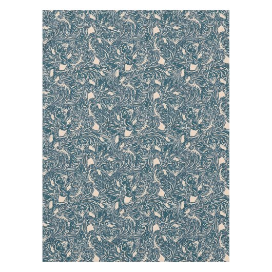 Elegant Teal Botanical Swirl Seamless Pattern Tischdecke (Vorderseite)