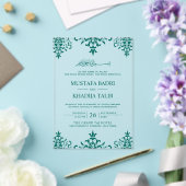 Elegant Teal Damask Islamic Wedding Acryleinladungen (In Situ (Hochzeit))