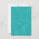 Elegant Teal Damask Turquoise Pink Gold Wedding RSVP Karte (Rückseite)