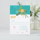 Elegant Teal Damask Turquoise Pink Gold Wedding RSVP Karte (Stehend Vorderseite)