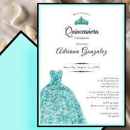 Elegant teal dress 15th birthday Quinceanera Einladung