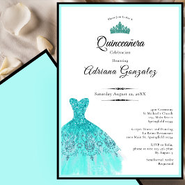 Elegant teal dress 15th birthday Quinceanera Einladung