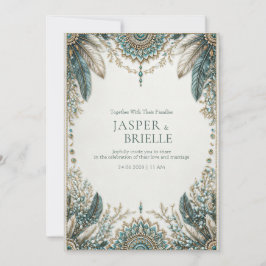 Elegant Teal Feather Ornate Filigree Wedding Einladung