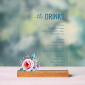 Elegant Teal Floral Beverage Menu Acrylschild (Neutral)