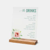 Elegant Teal Floral Beverage Menu Acrylschild (Winkel)
