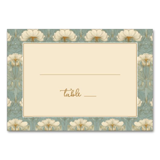 Elegant Teal Floral Border Tischnummer (Vorderseite)