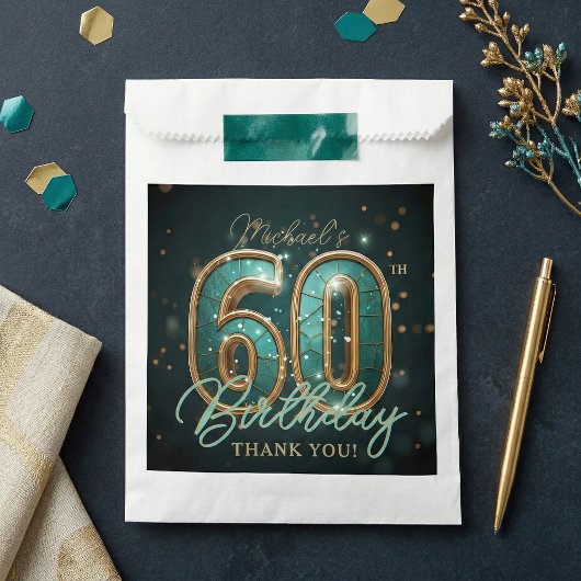 Elegant Teal Gold 60th Birthday Party Thank You Geschenktütchen