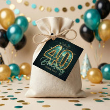 Elegant Teal Gold Agate 40th Birthday Thank You