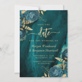 Elegant Teal Gold Floral Wedding Save the Date Magneteinladung (Vorderseite)