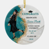 Elegant Teal & Gold Graduate Personalized Photo Keramik Ornament (Vorne)