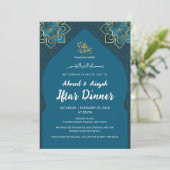 Elegant Teal Gold Islamic Ramadan Iftar Invitation Einladung (Stehend Vorderseite)