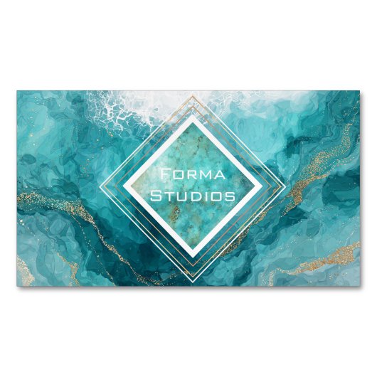 Elegant Teal Gold Ocean Wave Liquid Marble Magnetische Visitenkarte (Vorderseite)
