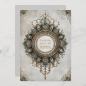 Elegant Teal Gold Peacock Mandala Boho Wedding Einladung (Vorne/Hinten)