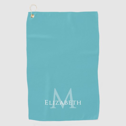 Elegant Teal Green Monogram Name Initial Custom Golfhandtuch (Vorderseite)