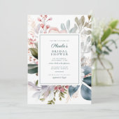 Elegant Teal Pink Floral Bouquet Bridal Shower Einladung (Stehend Vorderseite)