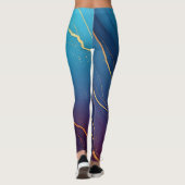 Elegant Teal & Purple Agate Gold Fluid Art Ombré Leggings (Rückseite)