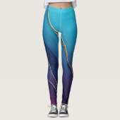 Elegant Teal & Purple Agate Gold Fluid Art Ombré Leggings (Vorderseite)