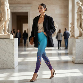 Elegant Teal & Purple Agate Gold Fluid Art Ombré Leggings