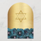 Elegant Teal Rose Floral Gold Bat Mitzvah Einladung (Rückseite)