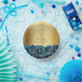 Elegant Teal Rose Floral Gold Bat Mitzvah Pappteller (Party)