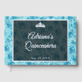 Elegant Teal Rose Floral Quinceanera Silver  Gästebuch (Vorderseite)