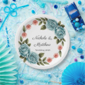 Elegant Teal Rose & Orange Daisey Wedding Pappteller (Party)