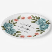 Elegant Teal Rose & Orange Daisey Wedding Pappteller (Schrägansicht)