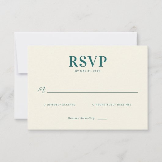 Elegant Teal RSVP Card Karte (Vorderseite)